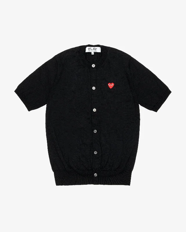 N095 UNISEX RED HEART S/S CARDIGAN  / BLACK