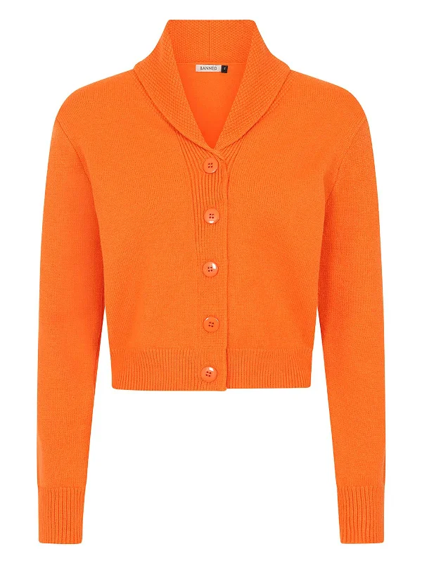 Orange Shawl Collar Vintage Look Cardigan