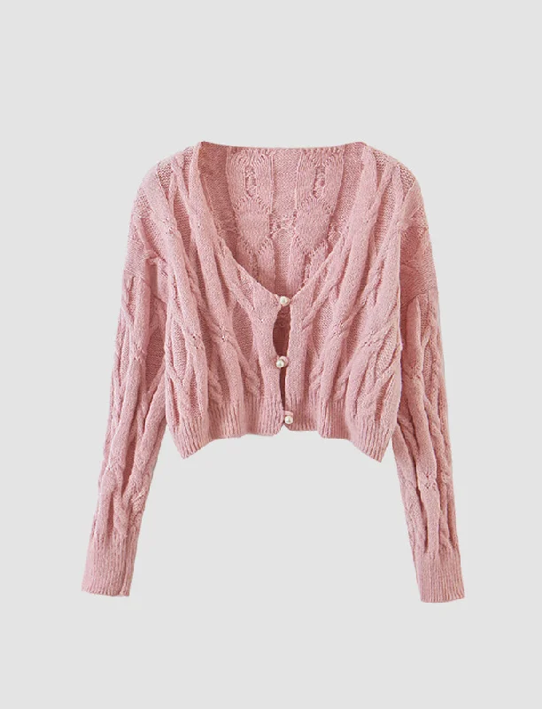 Pink Knitted Twist Cardigan Sweater