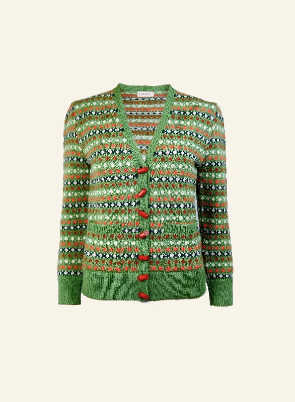 Heritage - 100% British Wool Cardigan - Popcorn Green