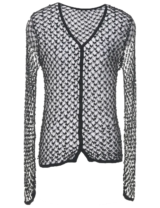 Sequined Sheer Crochet Cardigan - XS