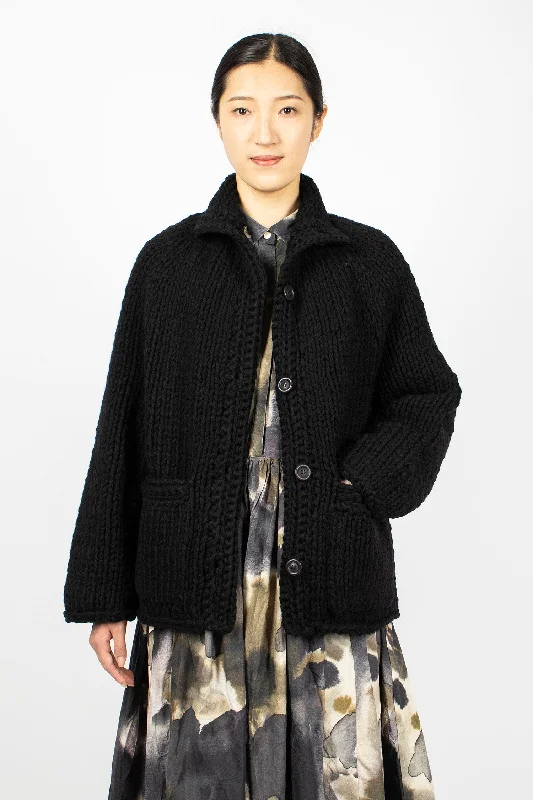 So Wool Hand Knit Cardigan Black