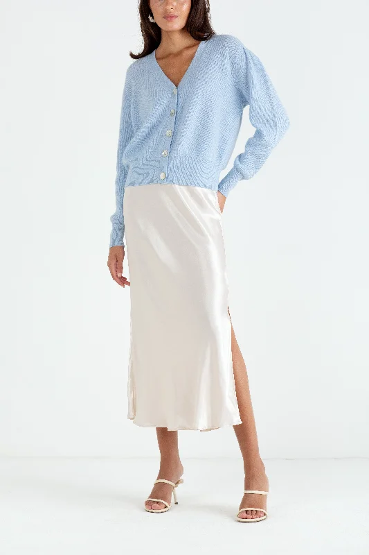 "The Annabelle" - Puff Sleeve Cashmere Cardigan (Blue)