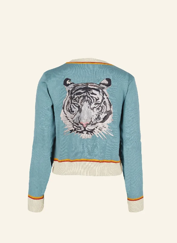 Vera Cardigan - Mineral Blue Arctic Embroidered Tiger