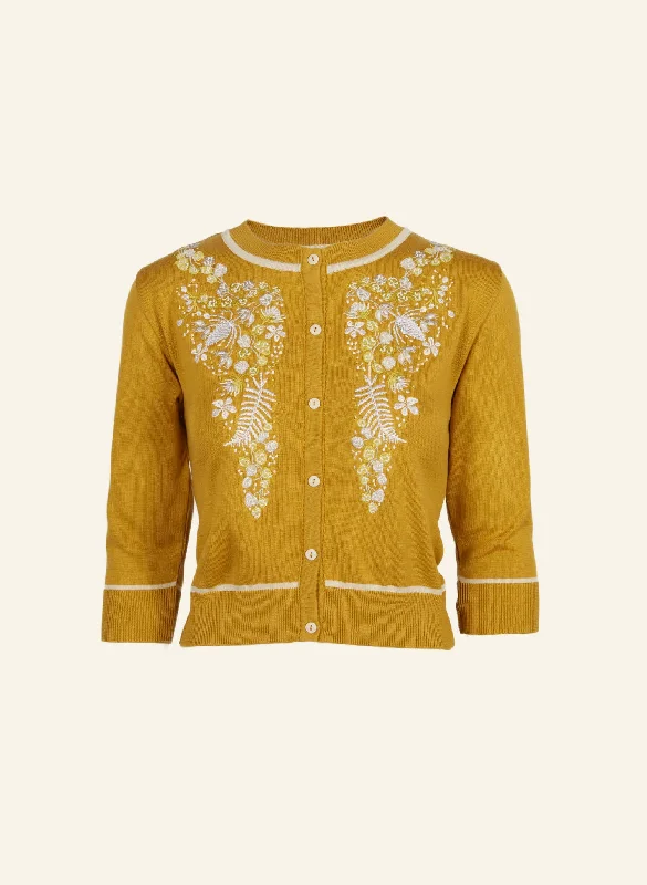 Vera - Mustard White Berries Cardigan